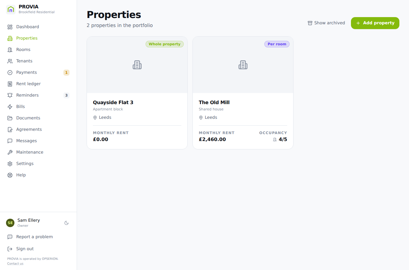 Properties and rooms